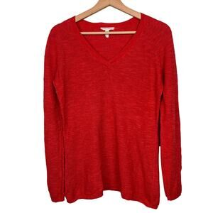 Eileen Fisher Medium Organic Linen Cotton V-Neck Long Sleeve Sweater Red Orange